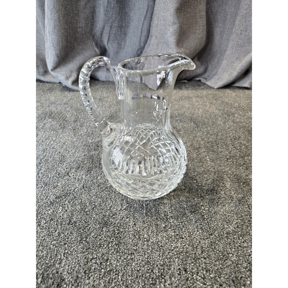 Vintage Cut Crystal Pitcher Diamond Fan Cut Starburst Base Versailles Style...